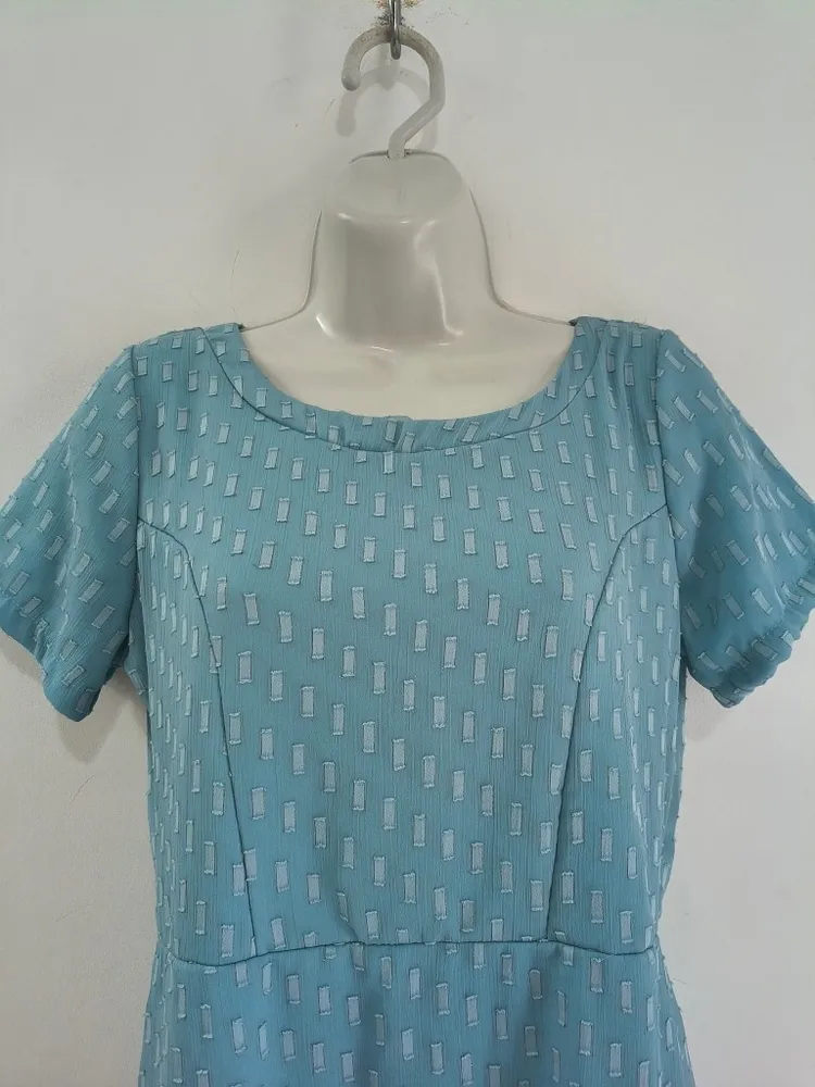 Vestido Azul Midi com Dourado Moda Evangélica- Tam. M