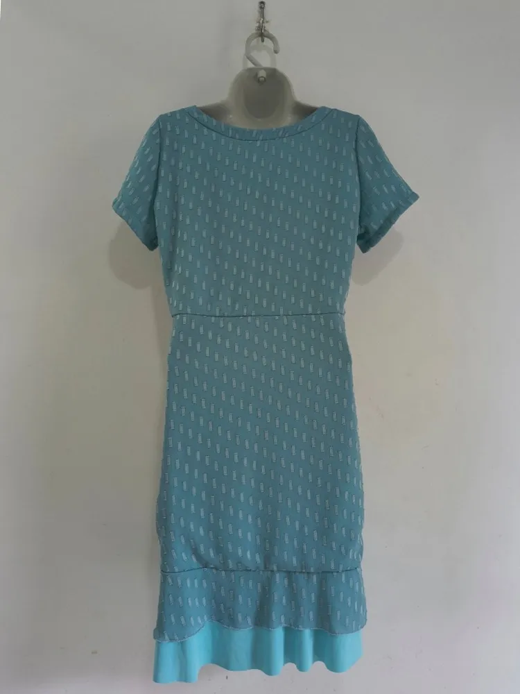 Vestido Azul Midi com Dourado Moda Evangélica- Tam. M