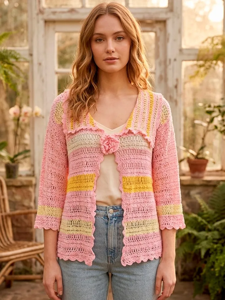 Cardigan de Crochê Feito a Mão - Tam. M
