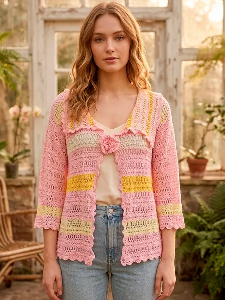 Cardigan de Crochê Feito a Mão - Tam. M