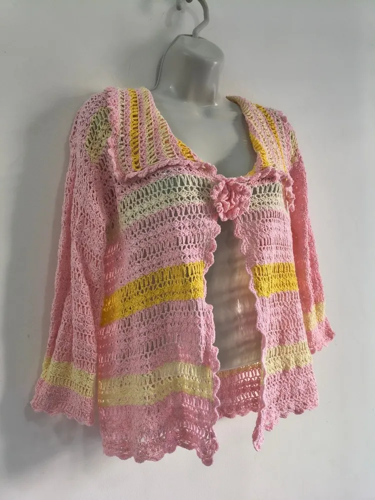 Cardigan de Crochê Feito a Mão - Tam. M