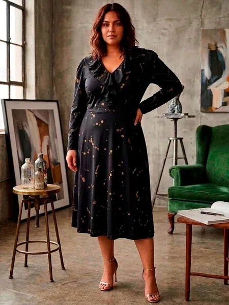 Vestido Midi de Manga Longa e Babado - Vintage CGC  - Tam. G