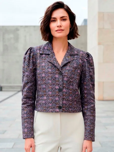 Jaqueta Cropped Feminina Estampada Vintage - Tam. M