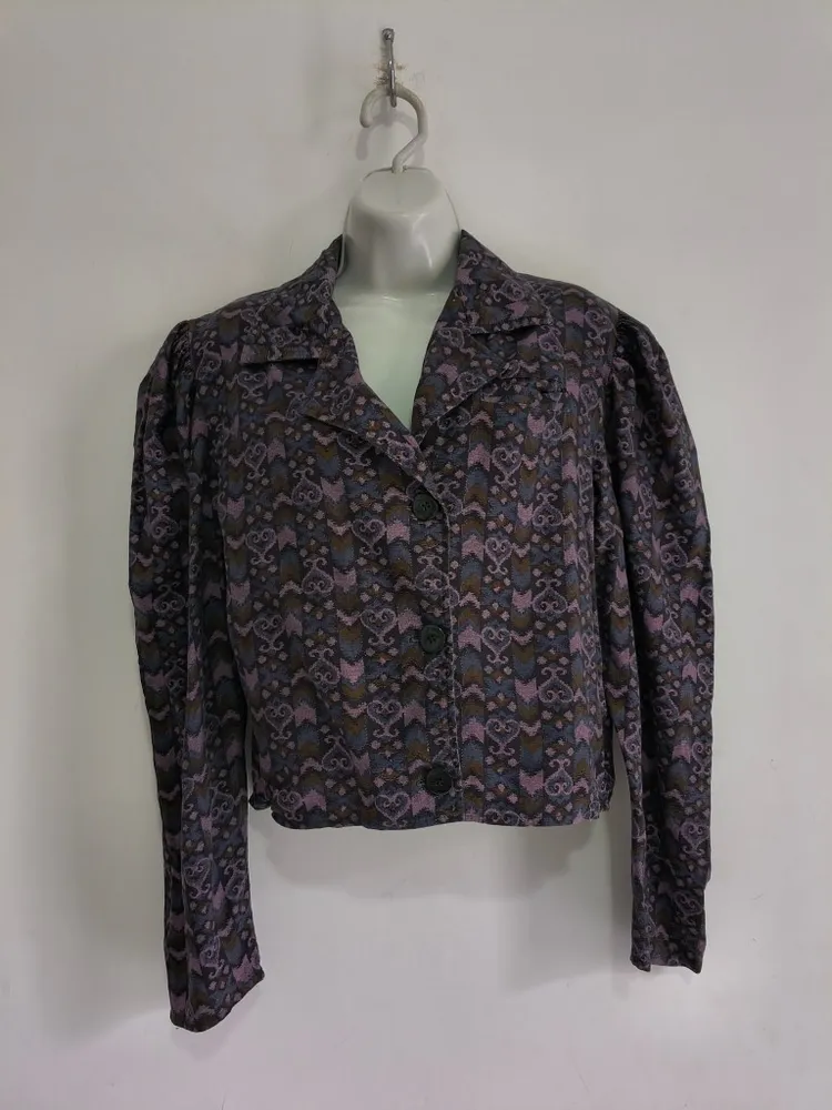 Jaqueta Cropped Feminina Estampada Vintage - Tam. M