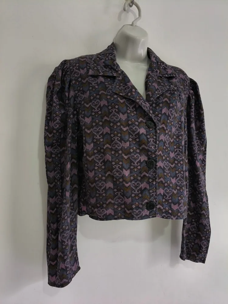 Jaqueta Cropped Feminina Estampada Vintage - Tam. M