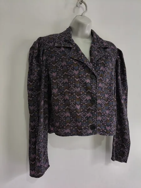 Jaqueta Cropped Feminina Estampada Vintage - Tam. M