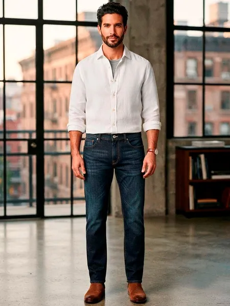 Calça Jeans Escuro Masculina com Botões Semi Nova - Tam. 46