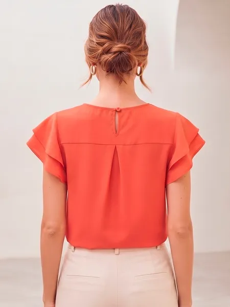 Blusa Feminina com Manga Babado e Renda Vermelha - Tam. M