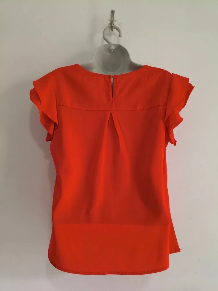 Blusa Feminina com Manga Babado e Renda Vermelha - Tam. M
