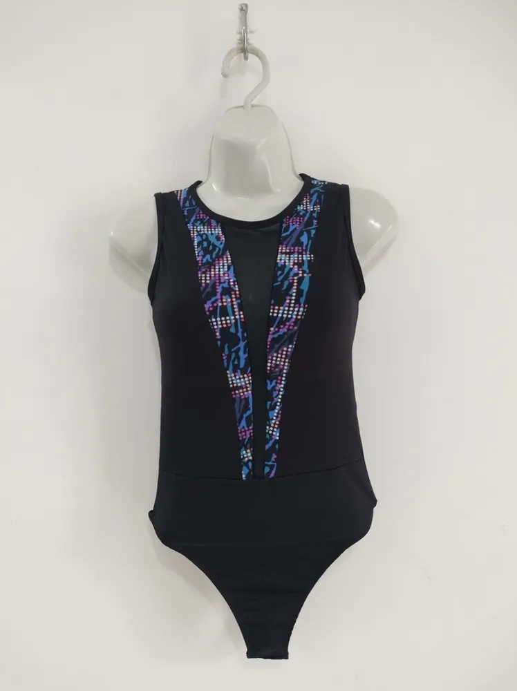 Body Decote V Tule Com Estampa Abstrata - Tam. P