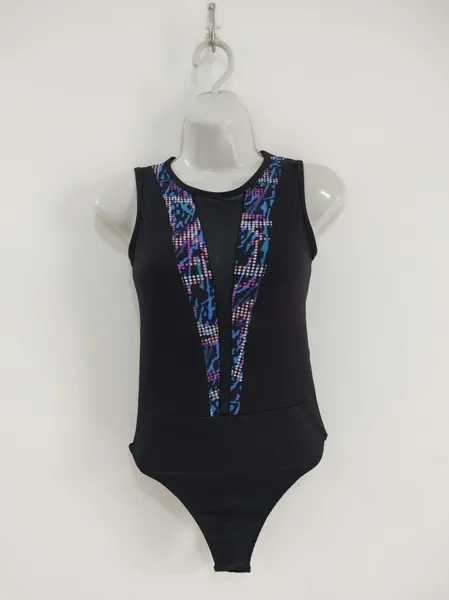 Body Decote V Tule Com Estampa Abstrata - Tam. P