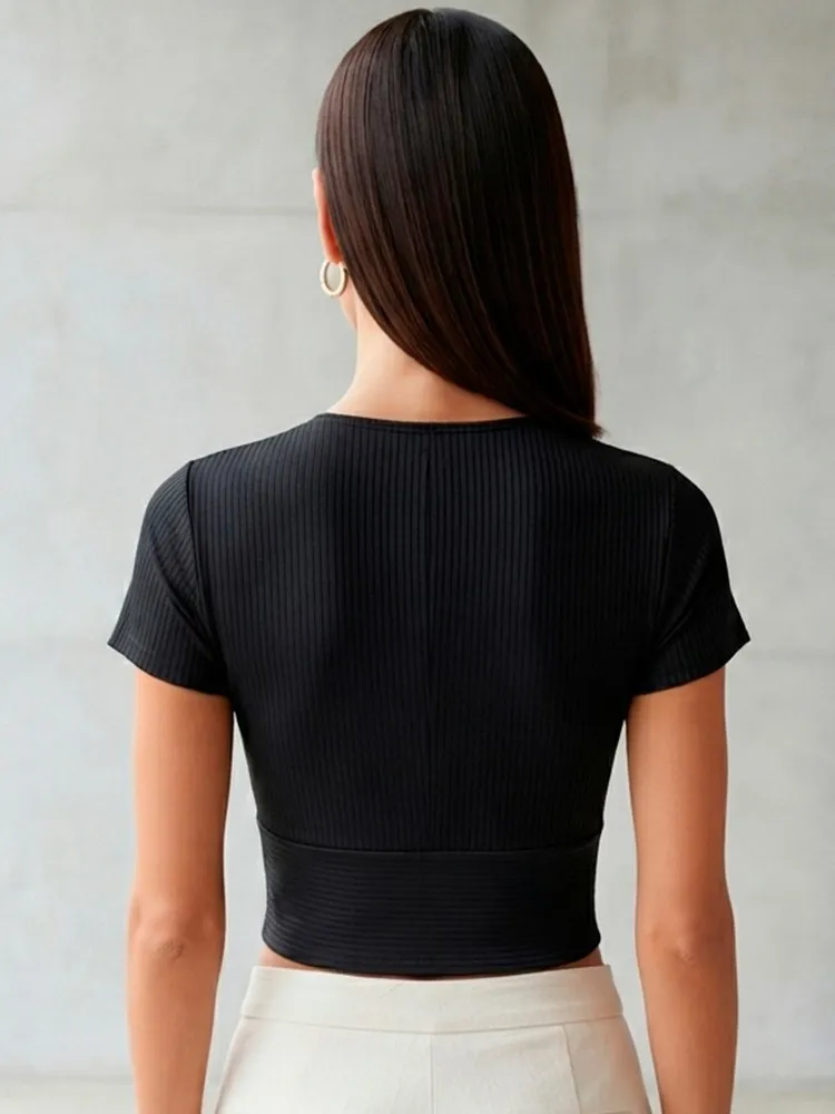 Cropped Feminino Canelado Preto Semi Novo - Tam. P