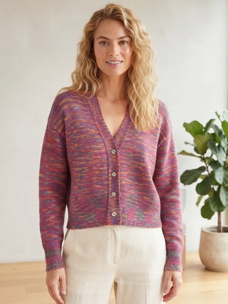 Cardigan Feminino de Tricô Multicolorido - Tam. M