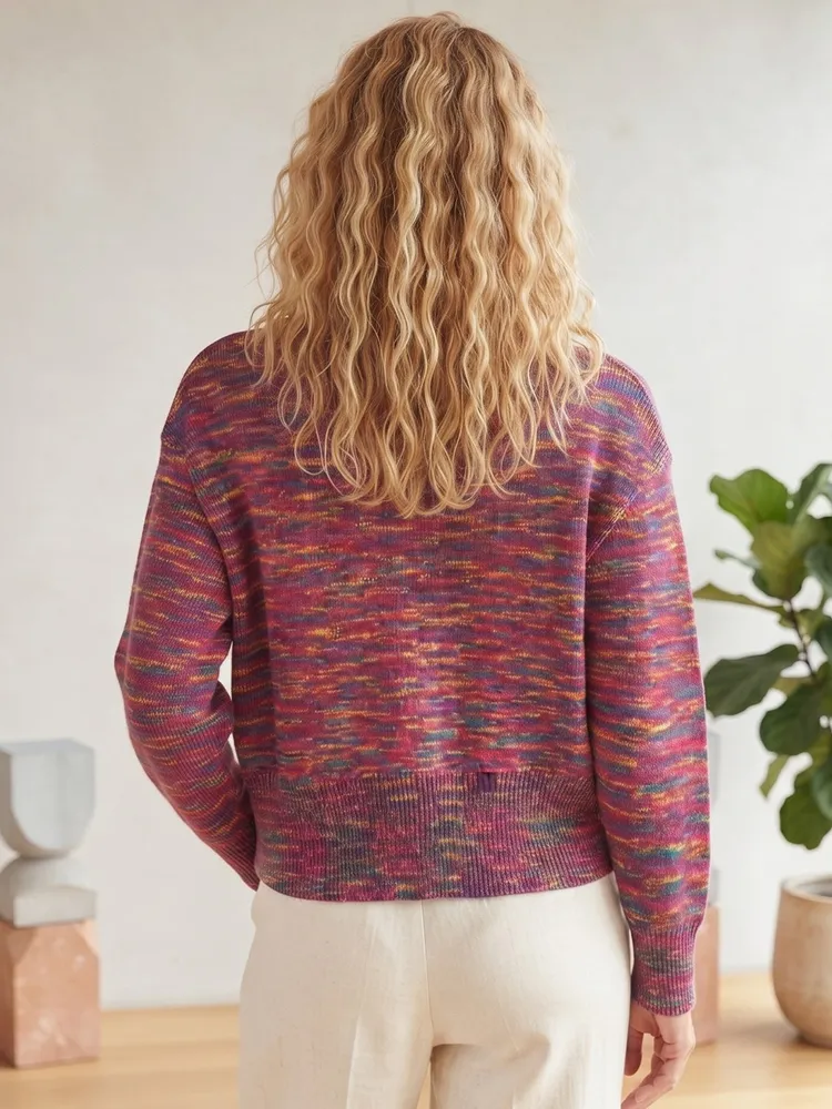 Cardigan Feminino de Tricô Multicolorido - Tam. M
