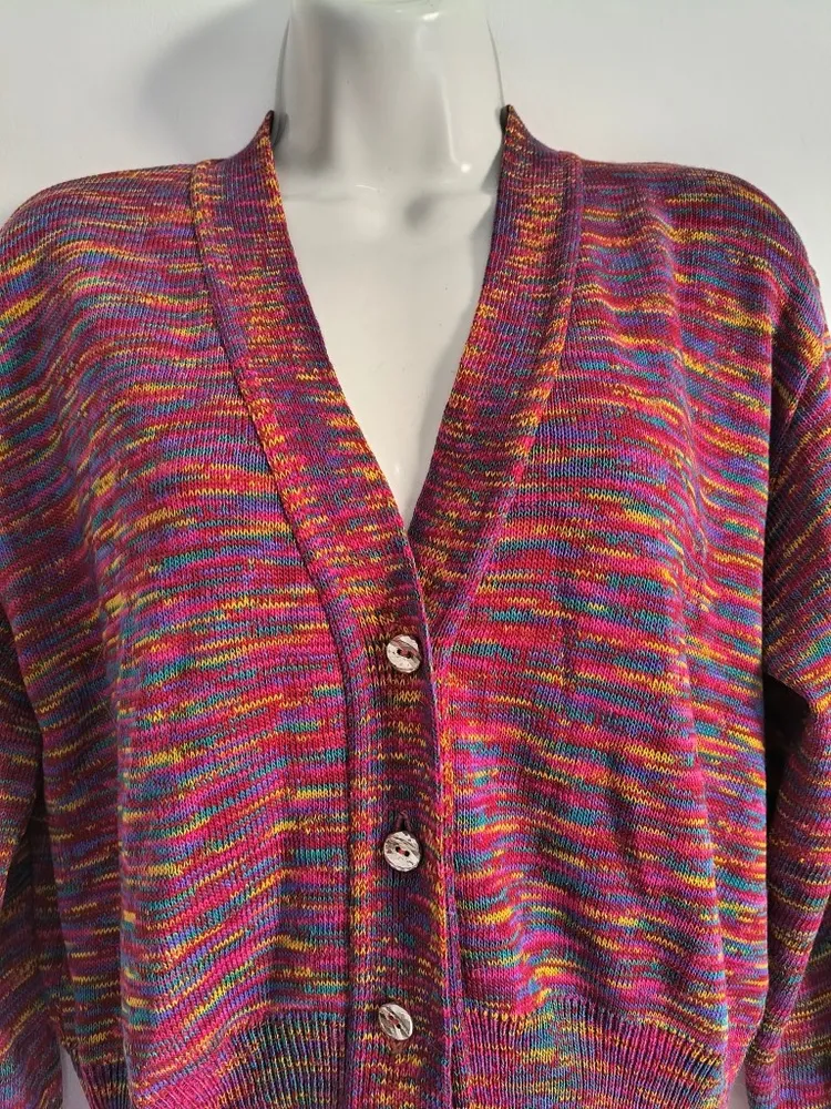 Cardigan Feminino de Tricô Multicolorido - Tam. M