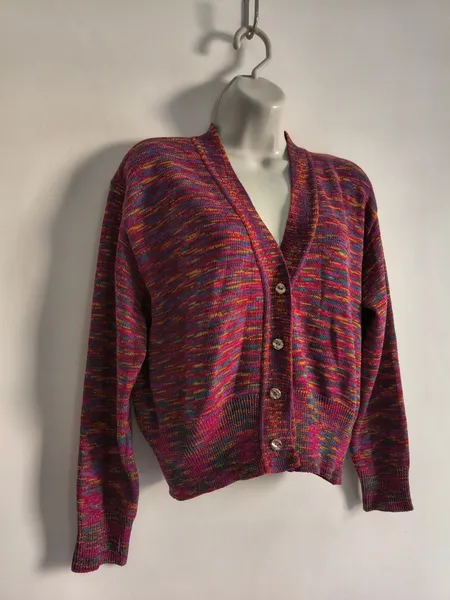 Cardigan Feminino de Tricô Multicolorido - Tam. M