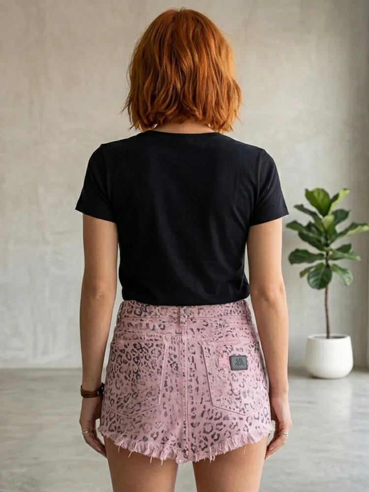 Mini Saia Jeans Rosa Animal Print da JOHN JOHN - Tam. 38