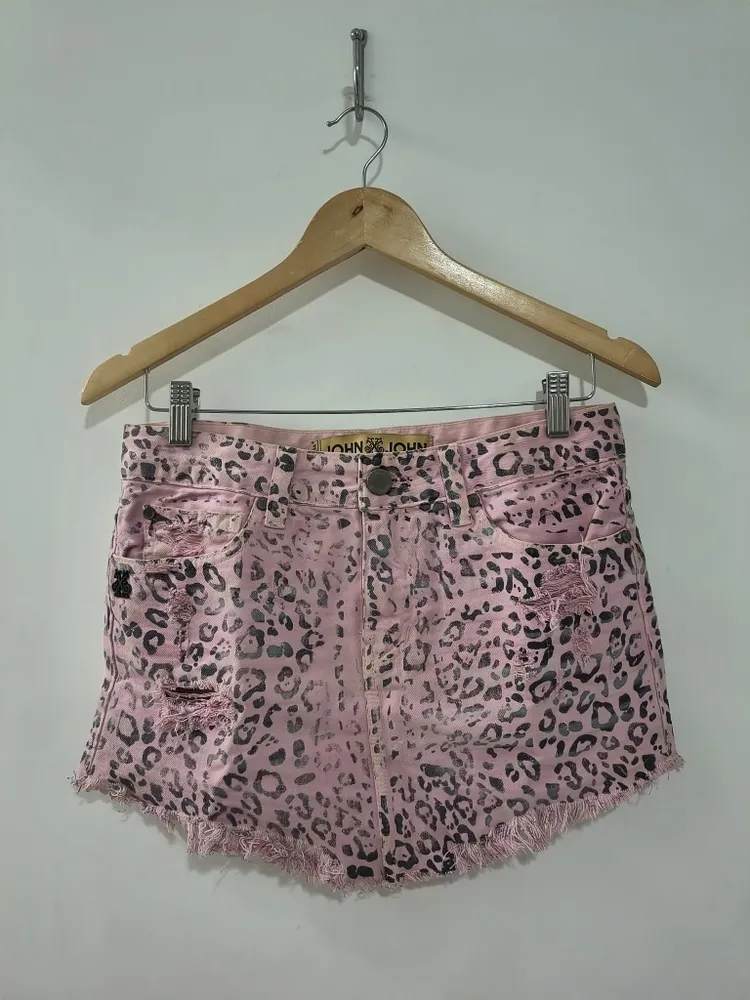 Mini Saia Jeans Rosa Animal Print da JOHN JOHN - Tam. 38