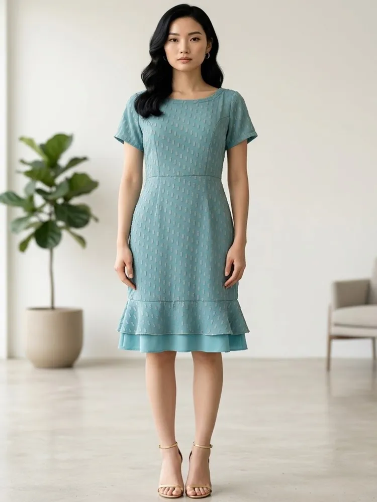 Vestido Azul Midi com Dourado Moda Evangélica- Tam. M