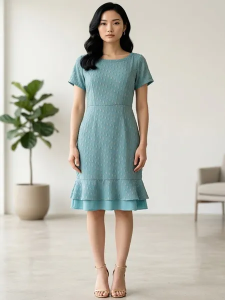 Vestido Azul Midi com Dourado Moda Evangélica- Tam. M