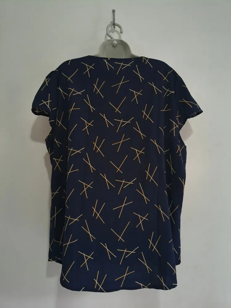 Blusa Plus Size Azul Marinho Com Strass Na Gola - Tam. XGG