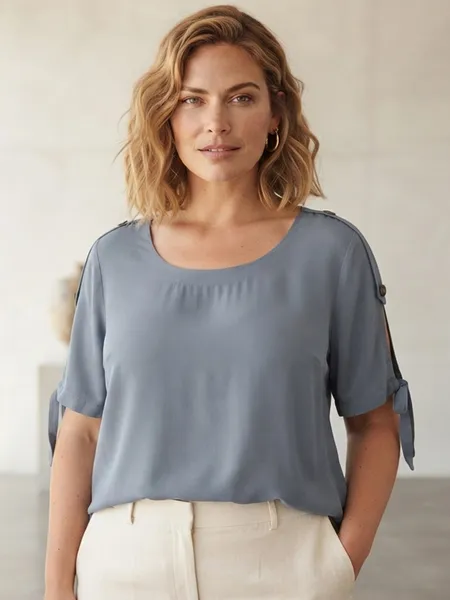 Blusa Feminina Azul com Recorte na Manga - Tam. GG