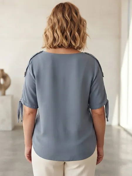 Blusa Feminina Azul com Recorte na Manga - Tam. GG