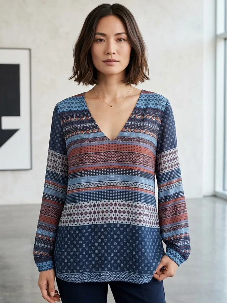 Blusa de Manga Longa Estampada da Marcia Mello - Tam. M