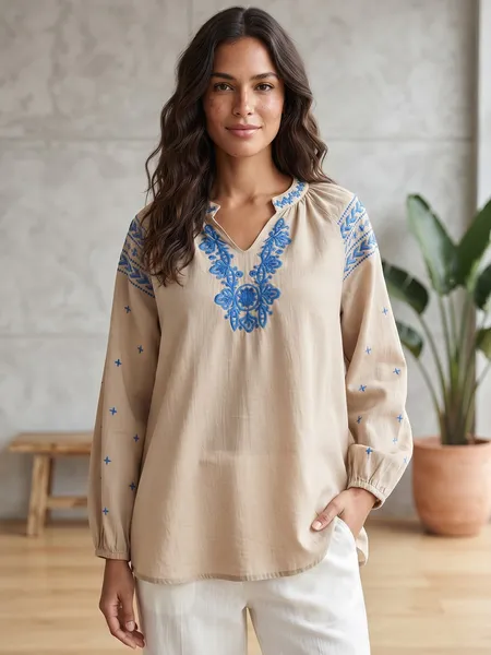 Blusa Bata Feminina de Algodão Bordada - Tam. M