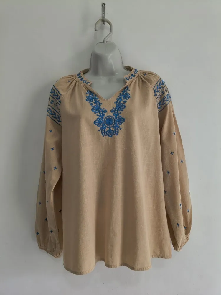 Blusa Bata Feminina de Algodão Bordada - Tam. M