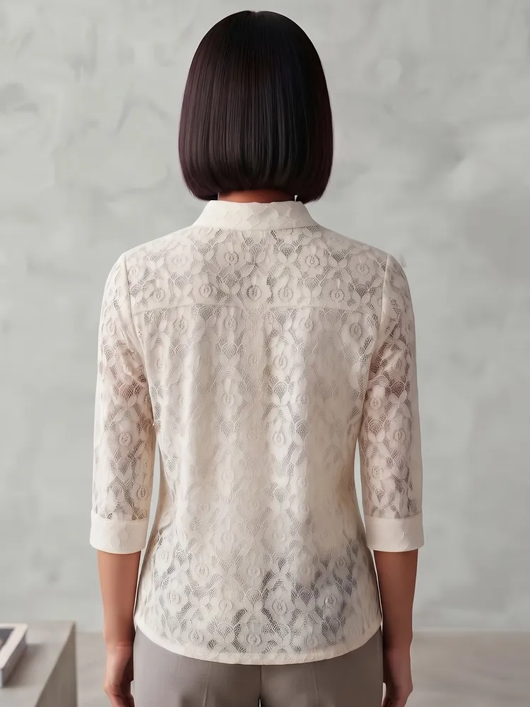 Camisa Femina de Renda Com Manga 3/4 da Yessica - Tam. P