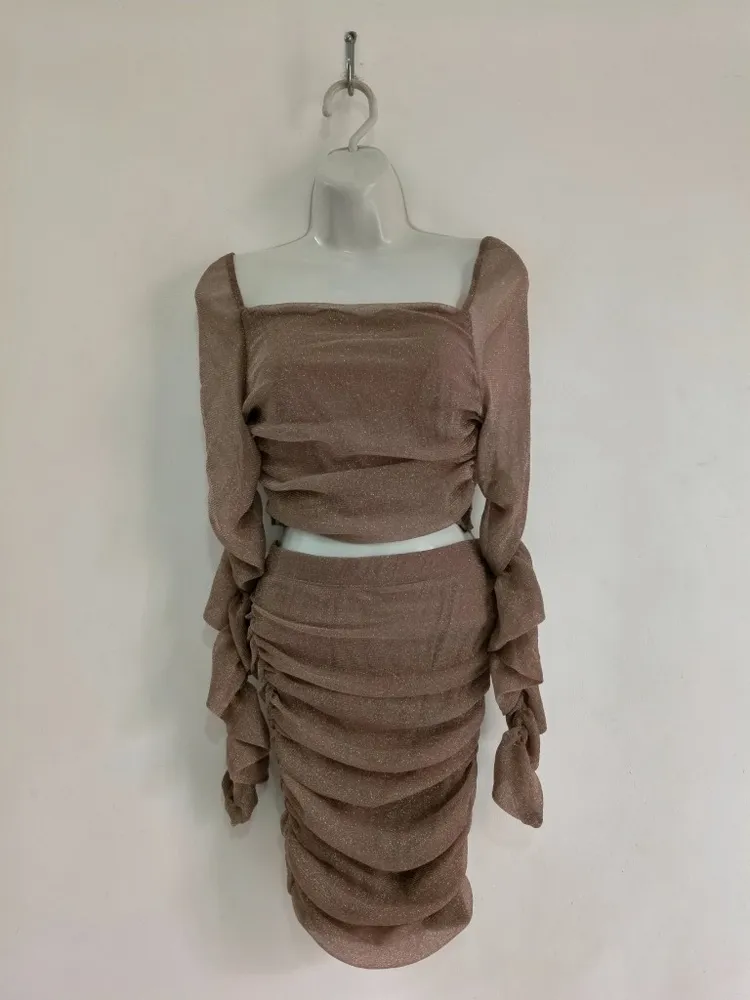 Conjunto Cropped e Saia Franzido com Brilho NOVO - Tam. M