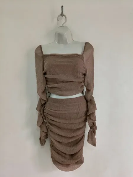 Conjunto Cropped e Saia Franzido com Brilho NOVO - Tam. M