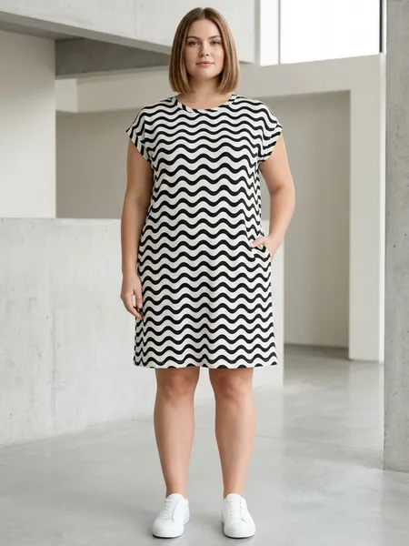 Vestido Leve Com Bolso Branco e Preto - Tam. GG