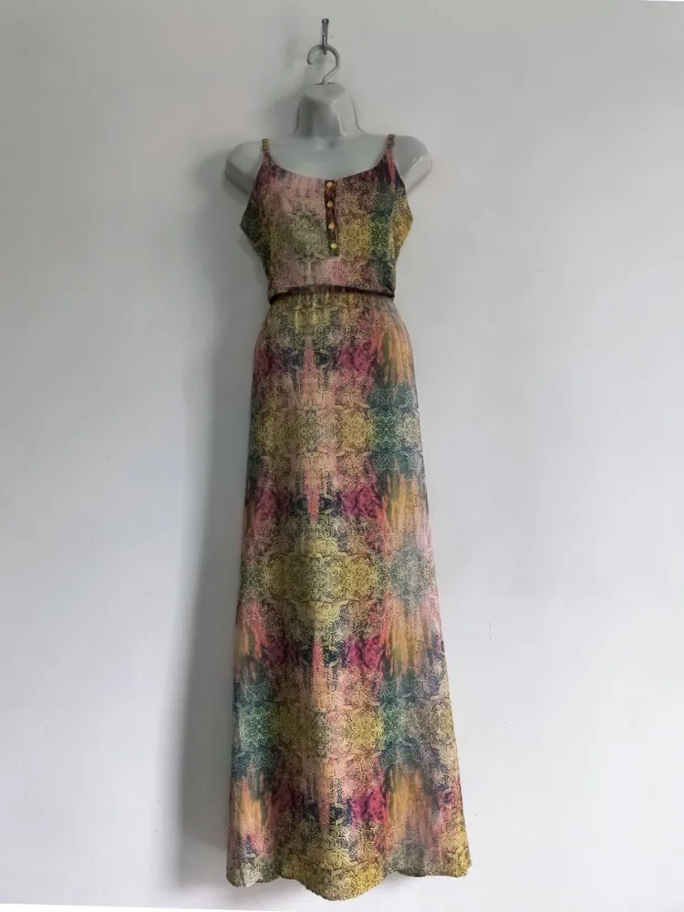 Vestido Longo Acetinado Abstrato da MOB - Tam. M