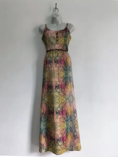 Vestido Longo Acetinado Abstrato da MOB - Tam. M