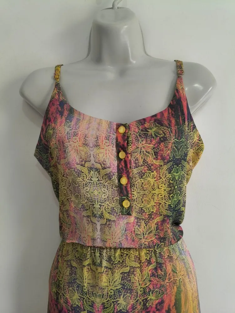 Vestido Longo Acetinado Abstrato da MOB - Tam. M
