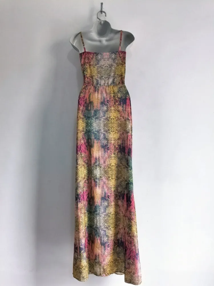 Vestido Longo Acetinado Abstrato da MOB - Tam. M