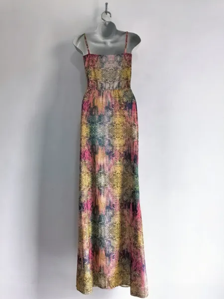 Vestido Longo Acetinado Abstrato da MOB - Tam. M