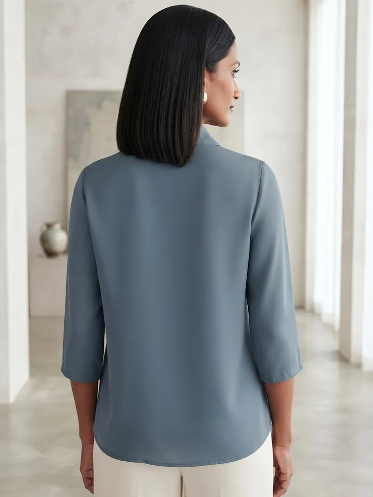Blusa Feminina Azul com Manga 3/4 - Tam. P