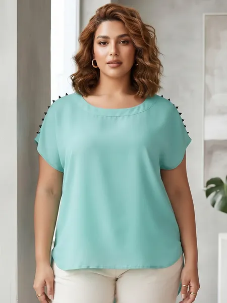 Blusa Feminina Azul Com Spikes e Recorte nas Costas - Tam. G