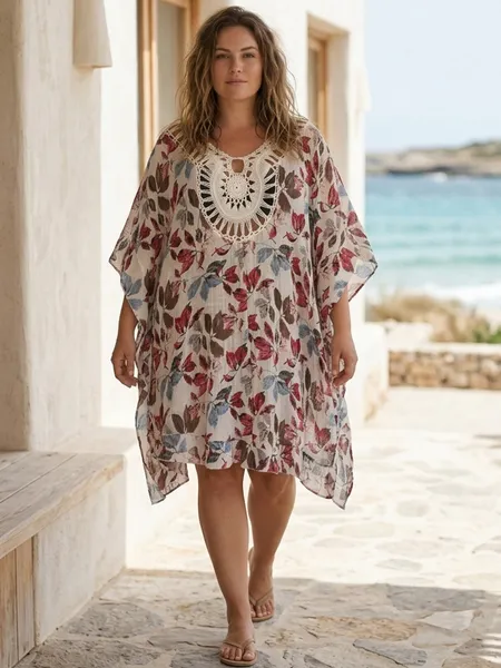 Kaftan Saída de Praia Floral - Tam. XGG