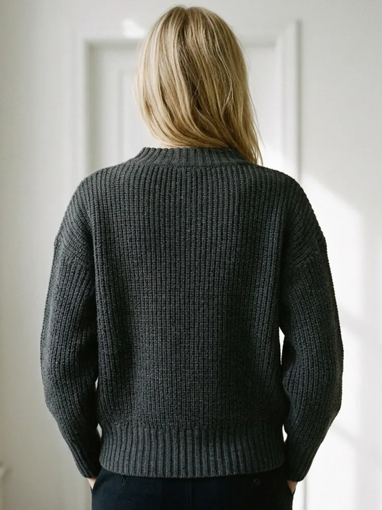 Suéter de Tricô Cinza Feminino - Tam. M