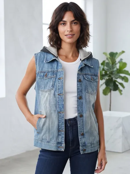 Colete Jeans com Capuz Removível da Bluesteel - Tam. P