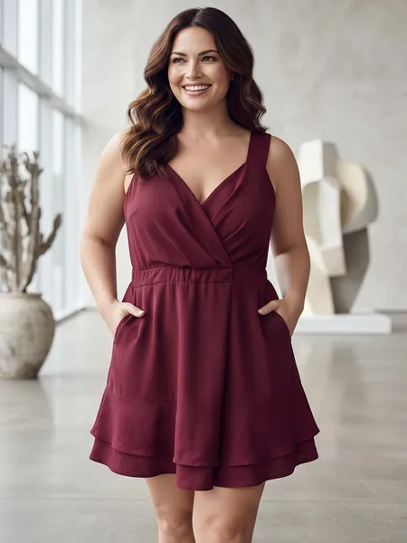 Vestido Duna Marsala Decote Transpassado e Bolso - Tam. GG