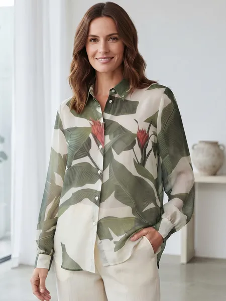 Camisa Feminina Com Estampa Botânica da CARMIM - Tam. M