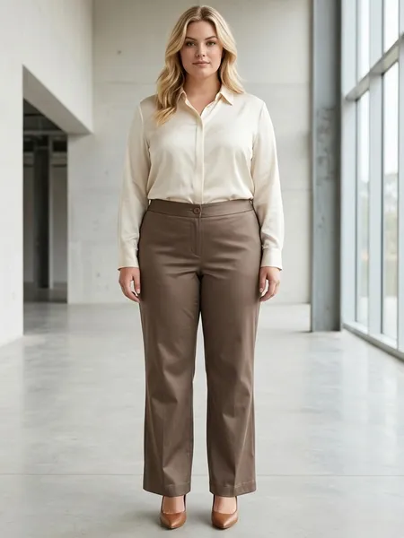 Calça Feminina Bege de Alfaiataria Acetinada - Tam. 46