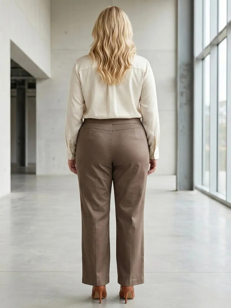 Calça Feminina Bege de Alfaiataria Acetinada - Tam. 46
