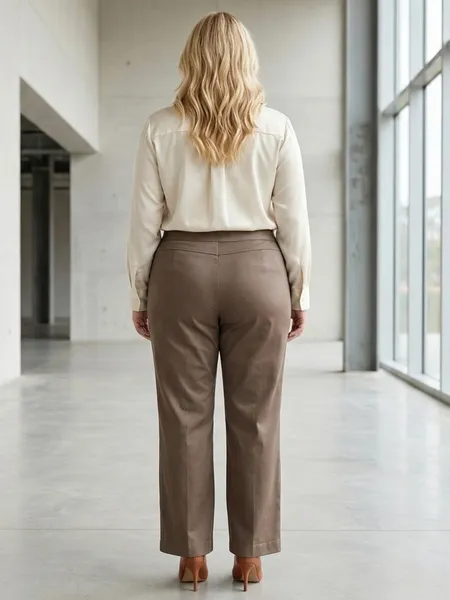 Calça Feminina Bege de Alfaiataria Acetinada - Tam. 46