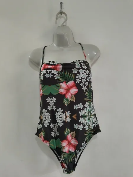Maiô Preto Floral com Bojo e Alça Removível Novo - Tam. GG
